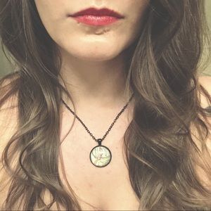 Dapper Fox in forest pendant black chain necklace